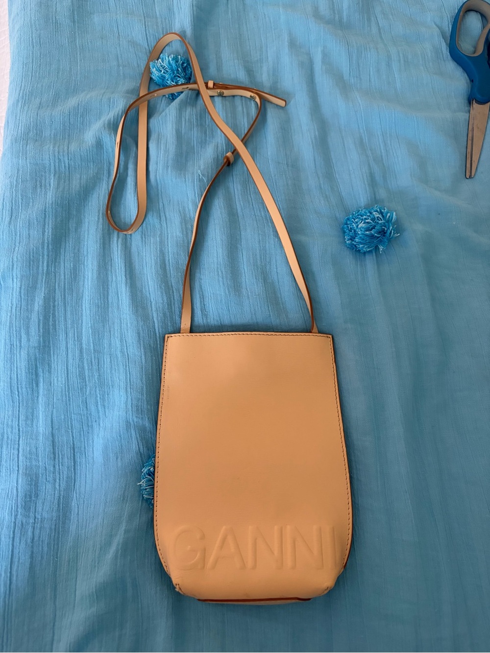 Ganni Tan Leather Embossed Logo Crossbody Bag